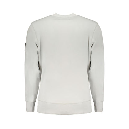 Back view of Calvin Klein Gray Cotton Men Sweater with crew neck and long sleeves, showcasing urban style and logo application.