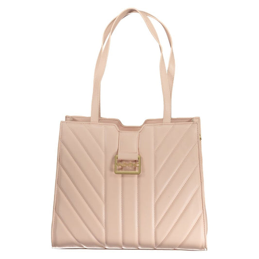 Mario Valentino Pink Polyethylene Handbag with dual shoulder handles, removable chain, and contrast details.