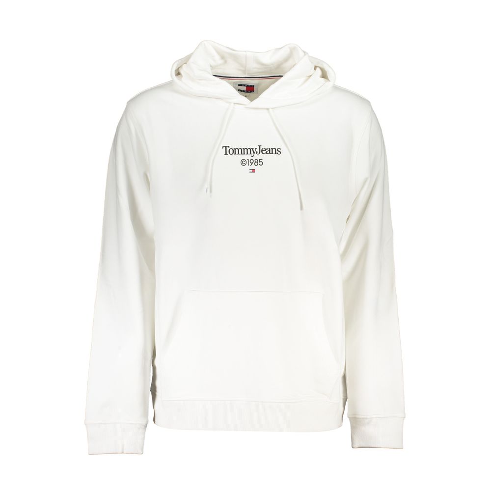 Front view of Tommy Hilfiger White Cotton Men Sweater with hood and brand logo