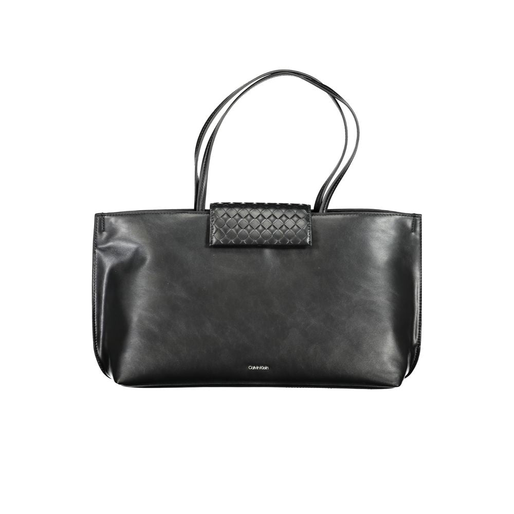 Calvin Klein Black Polyester Handbag with shoulder handles, internal pocket, contrast details, magnet closure, and logo