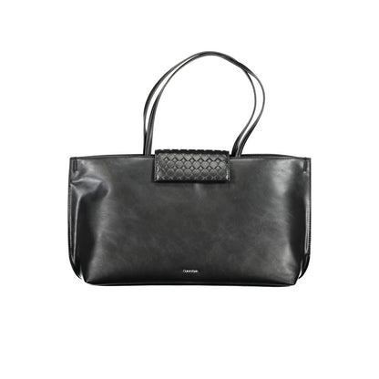 Calvin Klein Black Polyester Handbag with shoulder handles, internal pocket, contrast details, magnet closure, and logo