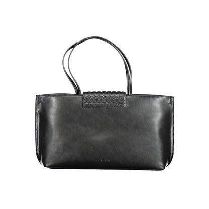 Calvin Klein Black Polyester Handbag with contrast details, two shoulder handles, internal pocket, and logo. Made from 50% recycled polyester.