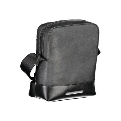Calvin Klein Black Polyester Shoulder Bag with adjustable strap, external and internal pockets, zip closure, and 50% recycled polyester.