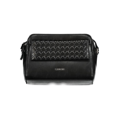 Calvin Klein Black Polyester Handbag with adjustable strap, zip and magnet closure, external and card pockets, eco-friendly design.