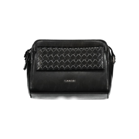 Calvin Klein Black Polyester Handbag with adjustable strap, zip and magnet closure, external and card pockets, eco-friendly design.