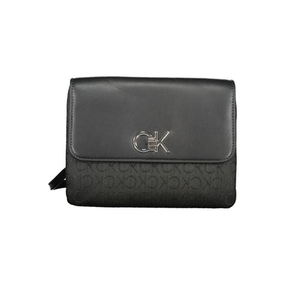 Calvin Klein Black Polyester Handbag with chain handle, adjustable strap, and logo detail.