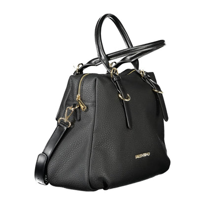Mario Valentino Black Polyethylene Handbag with adjustable handles and removable strap, featuring contrast details and zip closure.
