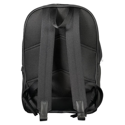 Back view of Calvin Klein Black Polyester Backpack with adjustable straps, featuring a sleek design with durable construction.