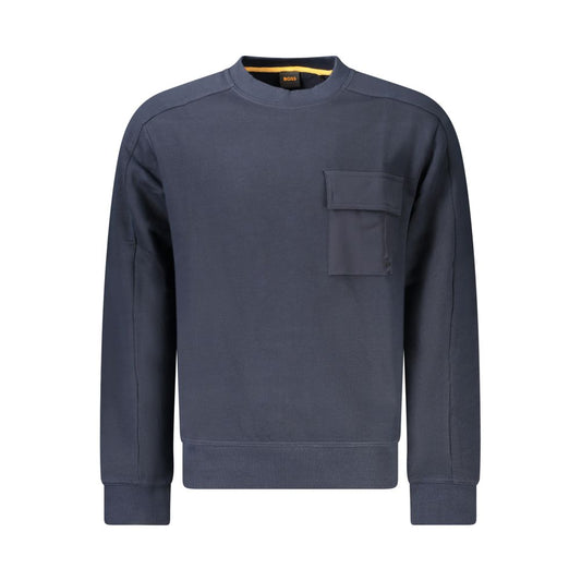 Hugo Boss Blue Cotton Men Sweater showcasing elegant embroidery with trendsetting design in organic cotton material.