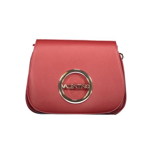 Mario Valentino Red Polyethylene Handbag with adjustable strap, dual compartments, internal pockets, and logo detail.