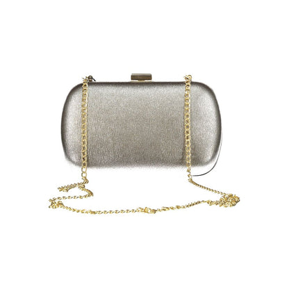Alt Tag: Mario Valentino Gray Polyethylene Handbag with removable chain shoulder strap and snap closure