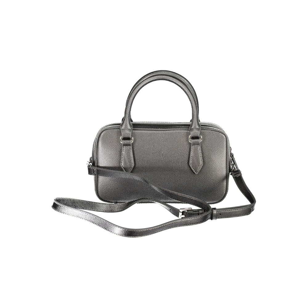Mario Valentino Gray Polyethylene Handbag with adjustable strap, zip closure, and logo detail.