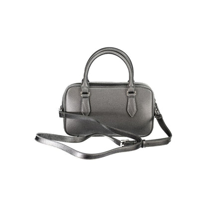 Mario Valentino Gray Polyethylene Handbag with adjustable strap, zip closure, and logo detail.