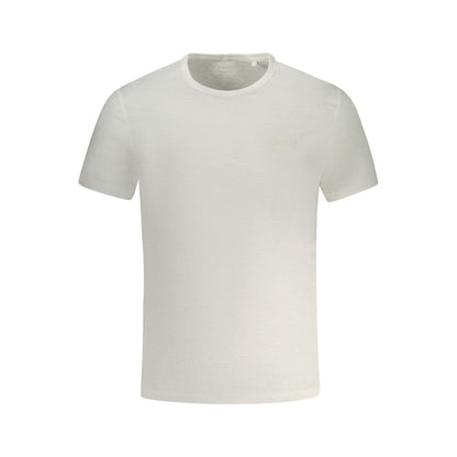 Guess Jeans White Cotton T-Shirt, short sleeve, slim fit, crew neck, with logo embroidery, perfect casual wear for men.