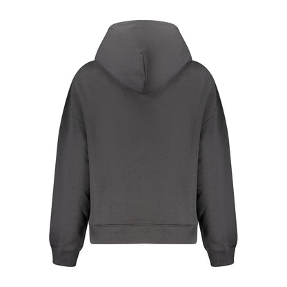 Back view of Tommy Hilfiger Black Cotton Women Sweater with hood, showcasing long sleeves and sleek design.