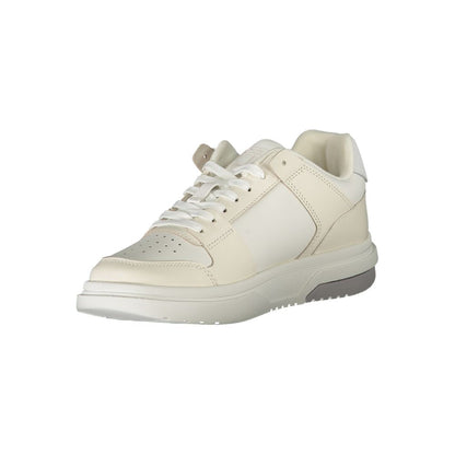 Tommy Hilfiger White Polyester Sneaker with laces, featuring contrast details and logo, perfect for sports activities.