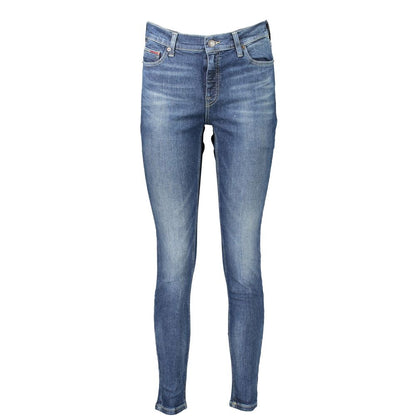Tommy Hilfiger Blue Cotton Women's Skinny Jean with washed effect and embroidery, featuring a button and zip closure.