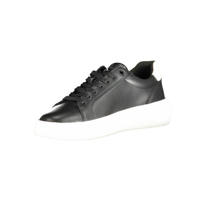 Calvin Klein Black Polyester Sneaker with laces, contrast details, and logo, featuring 50% recycled thermoplastic rubber sole