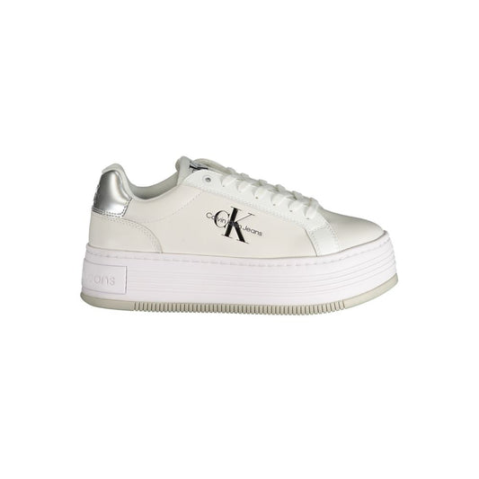 Calvin Klein White Polyester Sneaker with laces, 5 cm wedge, contrast details, logo, and print design