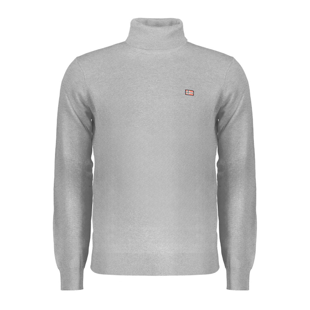 Norway 1963 Gray Polyester Sweater with embroidered logo, long sleeves, and turtleneck design.