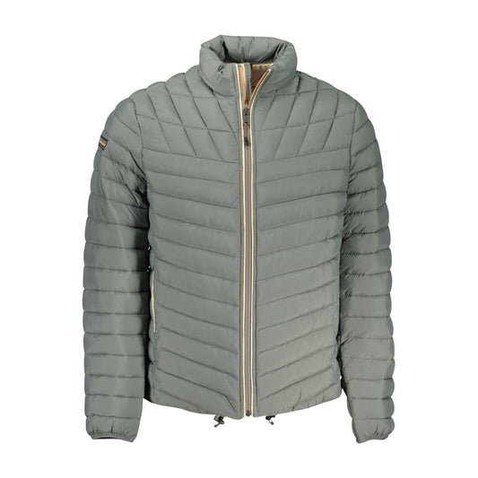Napapijri Green Polyamide Men Jacket with quilted design and pronounced logo, featuring external and internal pockets for convenience.