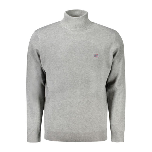 Norway 1963 Gray Polyester Sweater with high neck, long sleeves, logo and embroidery detail.