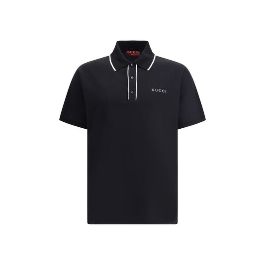 Gucci Black Cotton Polo Shirt with classic collar, buttons, and monogram detail, featuring sporty elegance and unmistakable style.