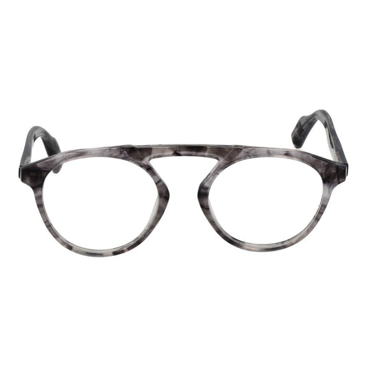 Yohji Yamamoto Gray Men Glasses Frame, full-rim aviator style with grey plastic frame, demo lenses, size 50-20-145, includes branded soft case.