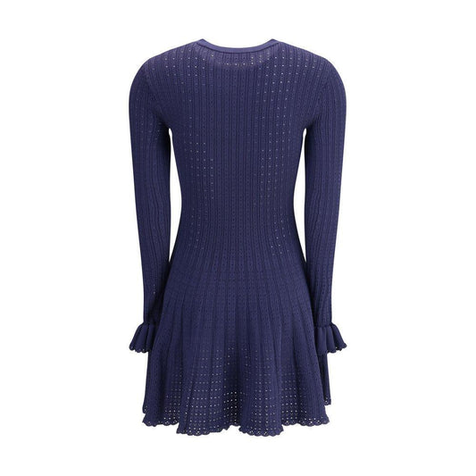 Self-Portrait Knit short pointelle Dress SE-PF25094SBLBLUE-M