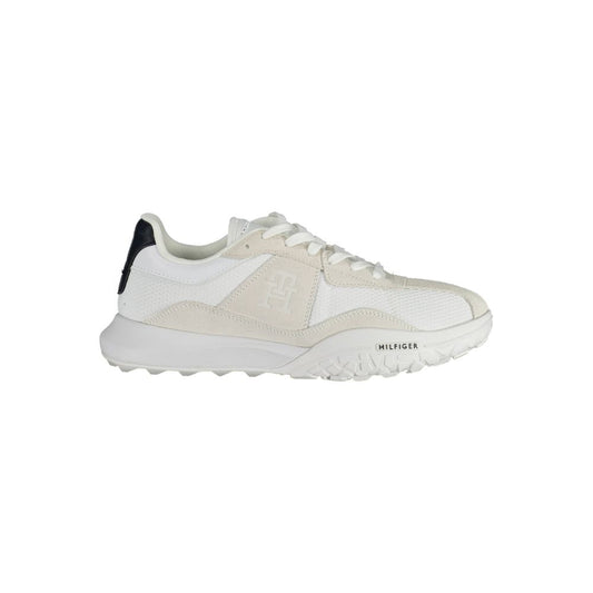 Tommy Hilfiger White Polyester Sneaker with contrasting details, logo, sports shoe 100% recycled polyester