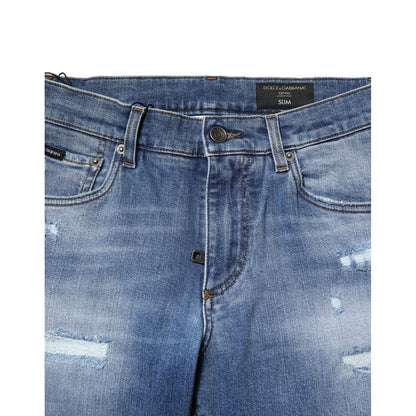 Dolce & Gabbana Blue Washed Cotton Skinny Men Denim Jeans