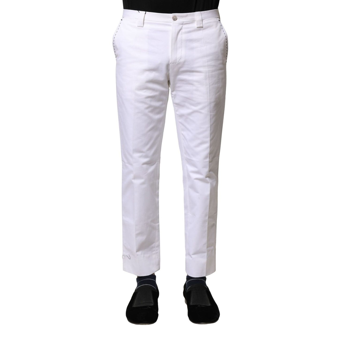 Dolce & Gabbana White Cotton Straight Logo Men Pants