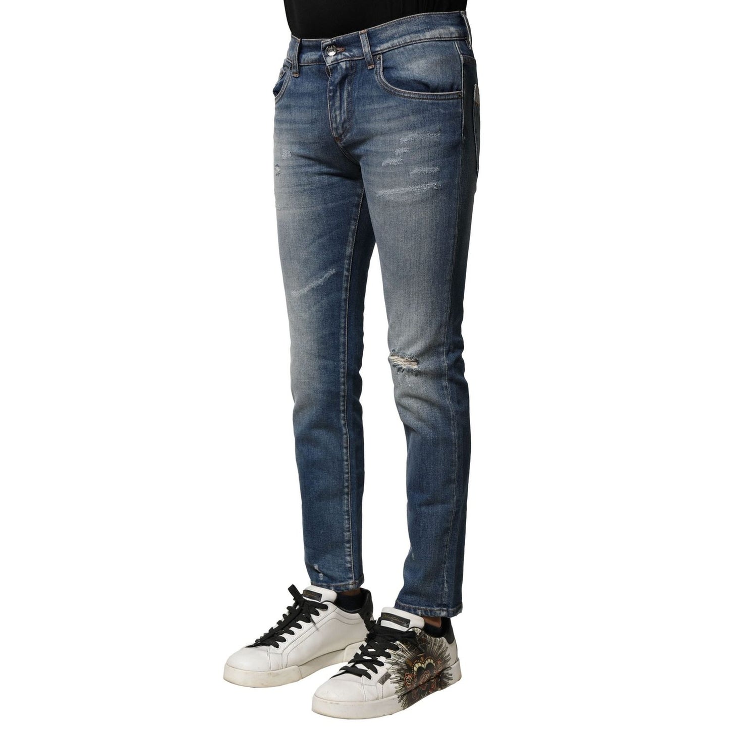 Dolce & Gabbana Blue Washed Cotton Slim Fit Men Denim Jeans