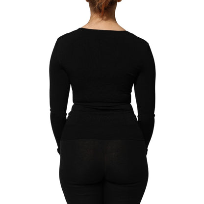 Dolce & Gabbana Black Square Neck Long Sleeves Pullover Top