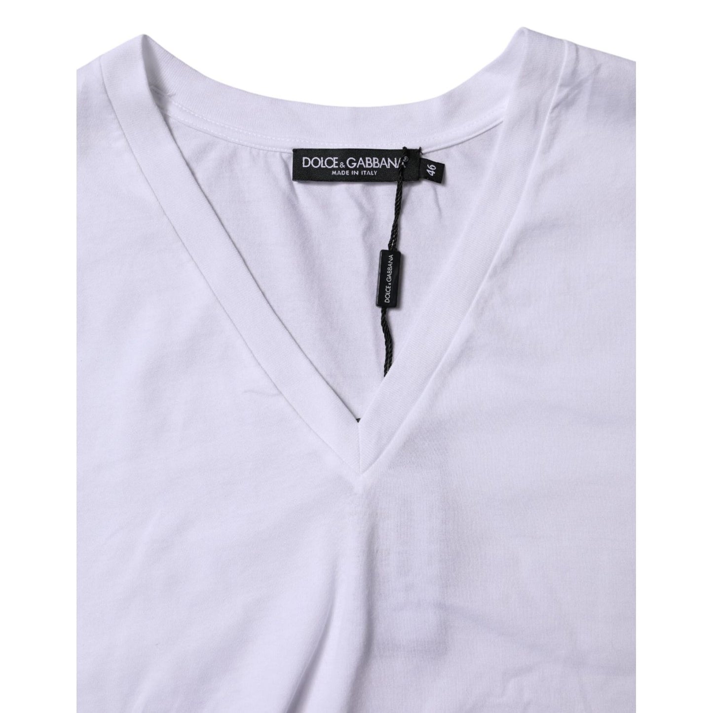 Dolce & Gabbana White Cotton Short Sleeves V-neck T-shirt