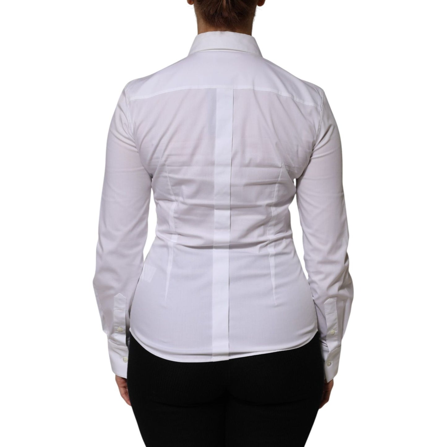 Dolce & Gabbana White Cotton Collared Long Sleeves Shirt Top