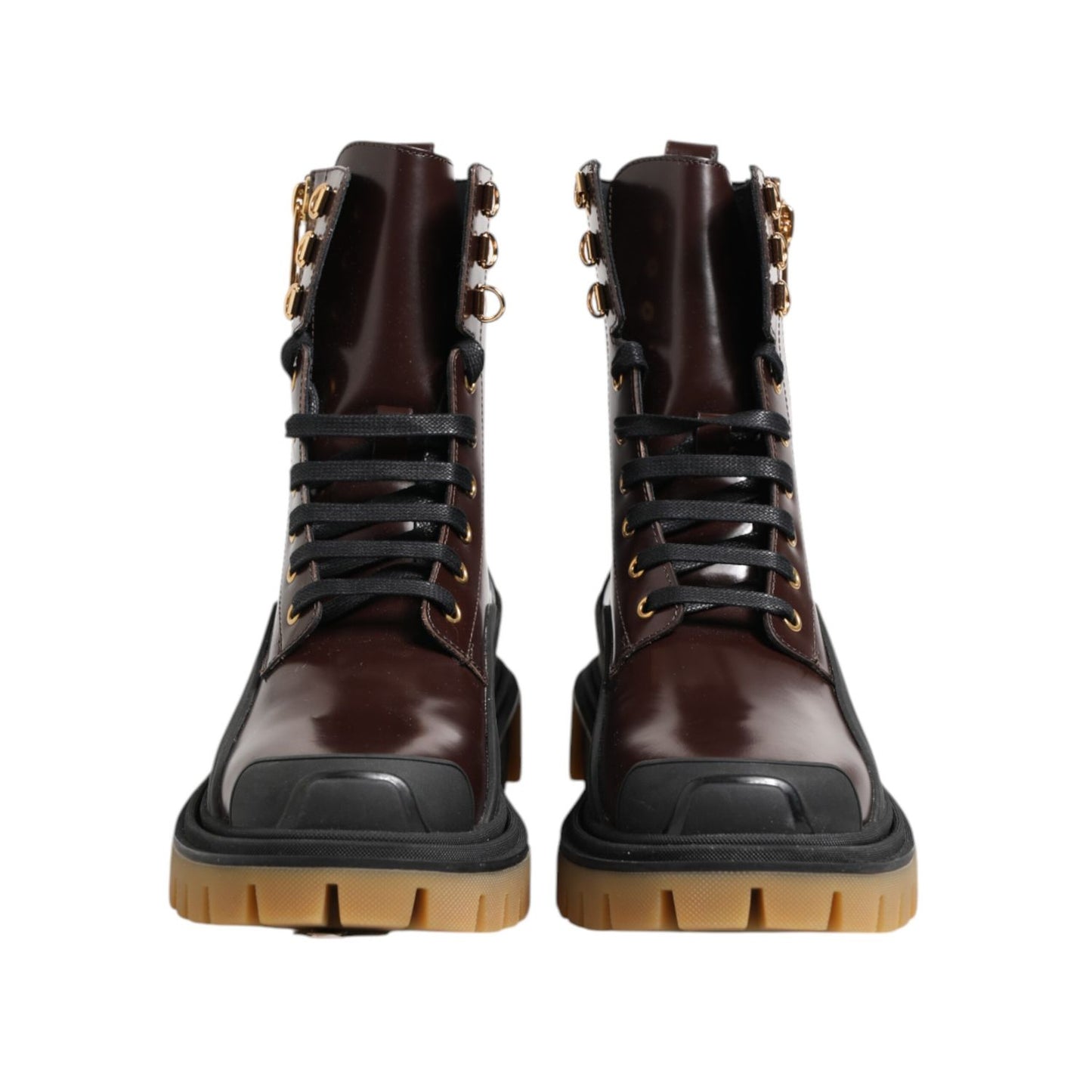 Dolce & Gabbana Brown Black Leather Boots Zipper Lace Up Shoes