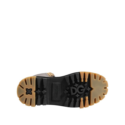 Dolce & Gabbana Brown Black Leather Boots Zipper Lace Up Shoes