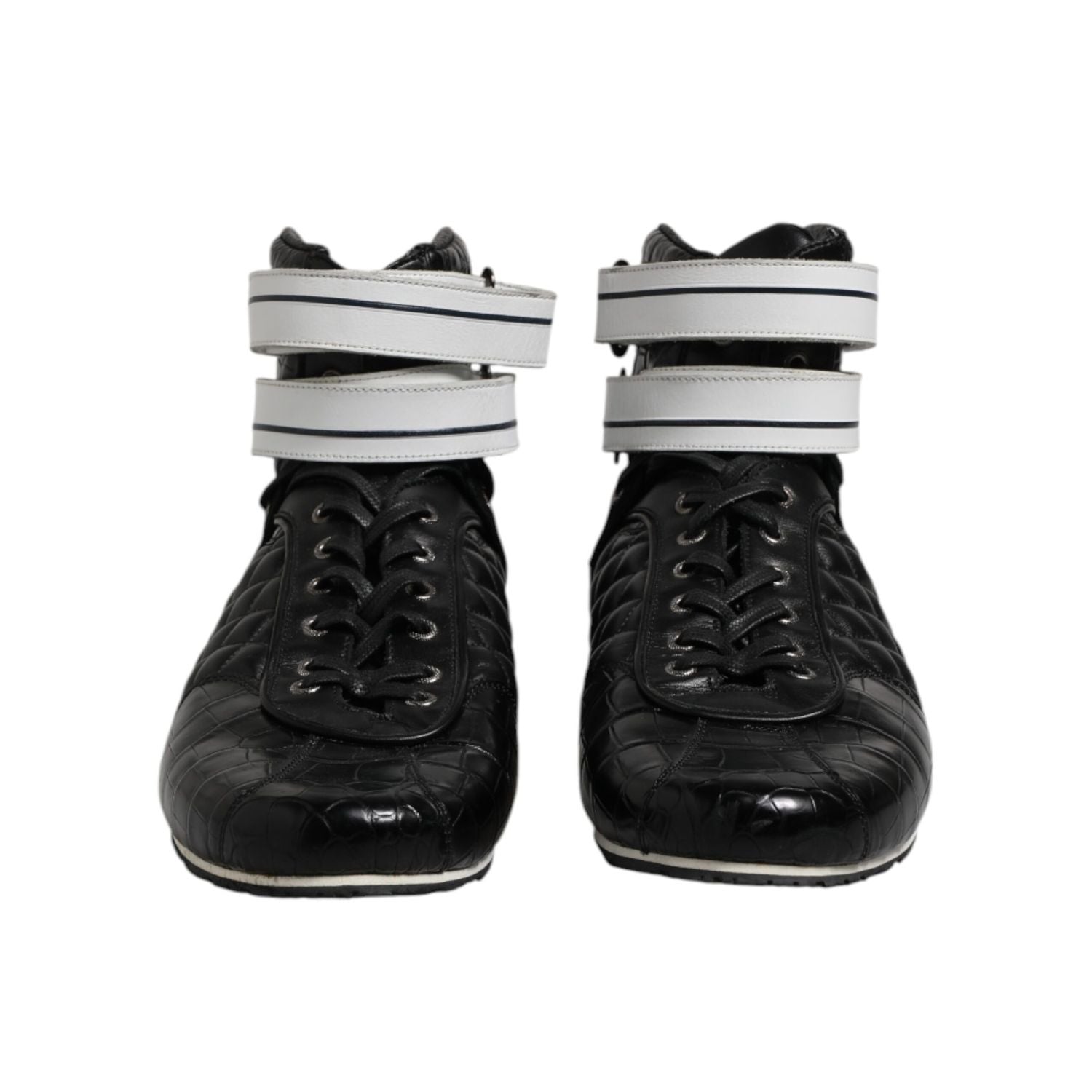 Dolce & Gabbana Black Quilted Leather Lace Up Sneakers Shoes