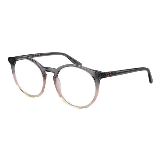 Guess Gray Women Glasses Frame in grey acetate full-rim style with spring hinge, size 53-19-140, featuring round demo lenses.