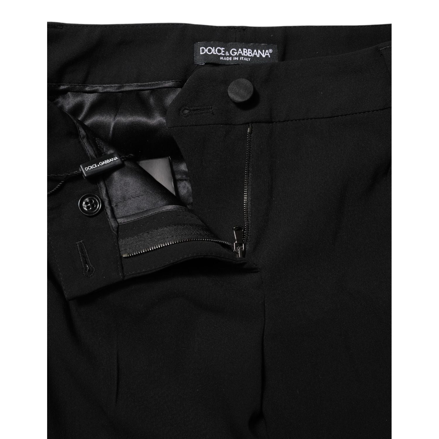 Dolce & Gabbana Black Wool Mid Waisted Tapered Dress Pants