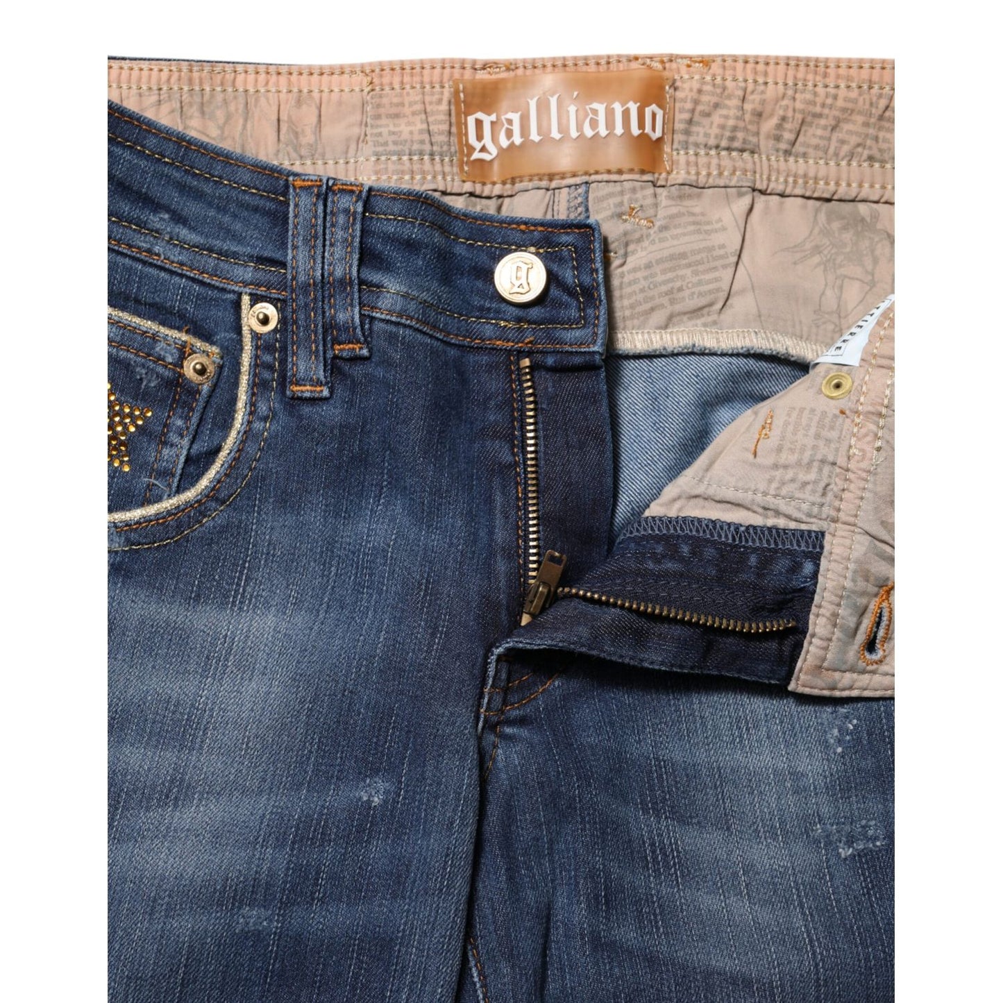 John Galliano Blue Cotton Mid Waist Wide Leg Denim Jeans