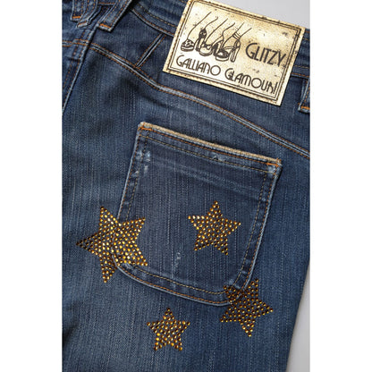 John Galliano Blue Cotton Mid Waist Wide Leg Denim Jeans