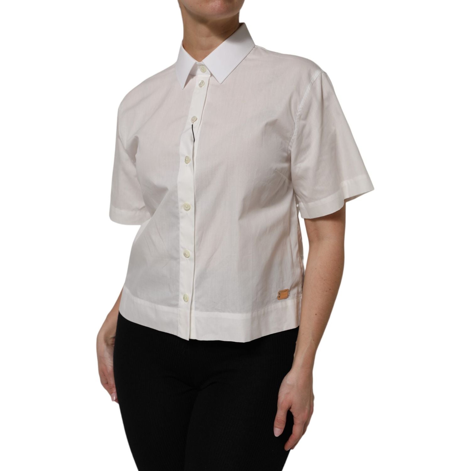 Dolce & Gabbana White Cotton Short Sleeves Collared Top Shirt