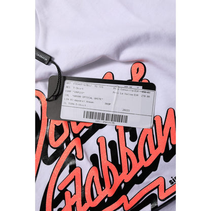 Dolce & Gabbana White Cotton Graphic Print Crew Neck T-shirt