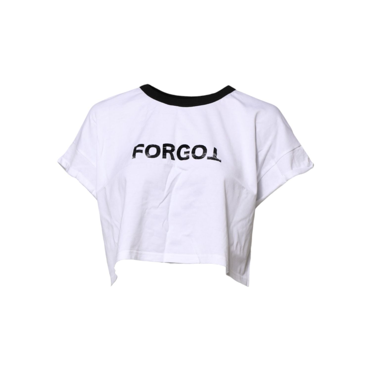 Dolce & Gabbana White Graphic Print Crew Neck Cropped T-shirt
