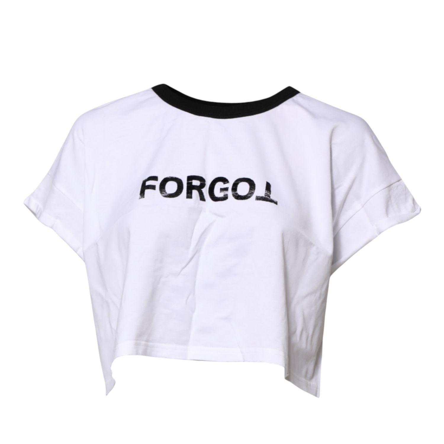 Dolce & Gabbana White Graphic Print Crew Neck Cropped T-shirt