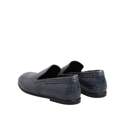Dolce & Gabbana Blue Exotic Leather Slip On Loafers Men Dress Shoes