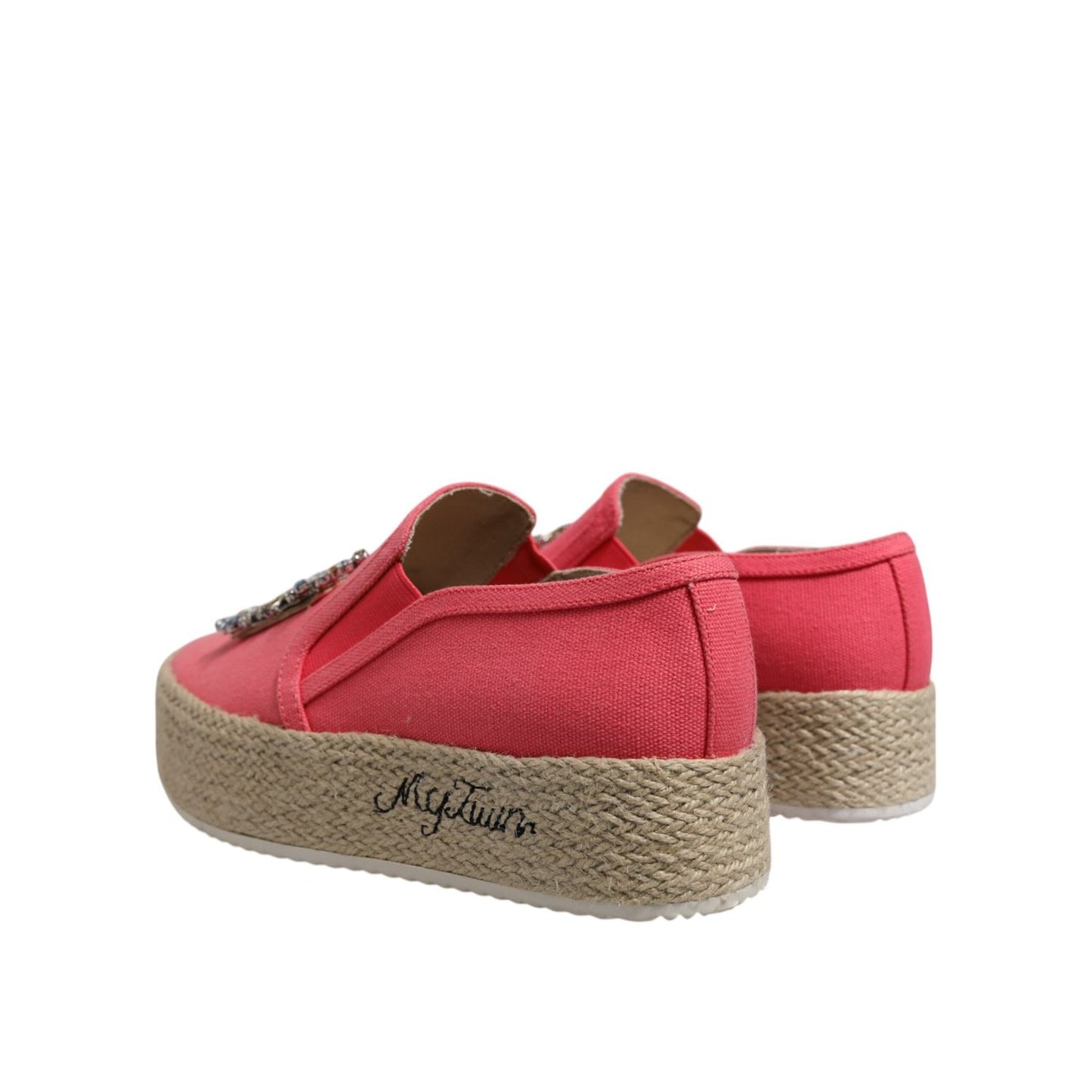 Twinset Pink Canvas Crystal Embellished Slip On Shoes