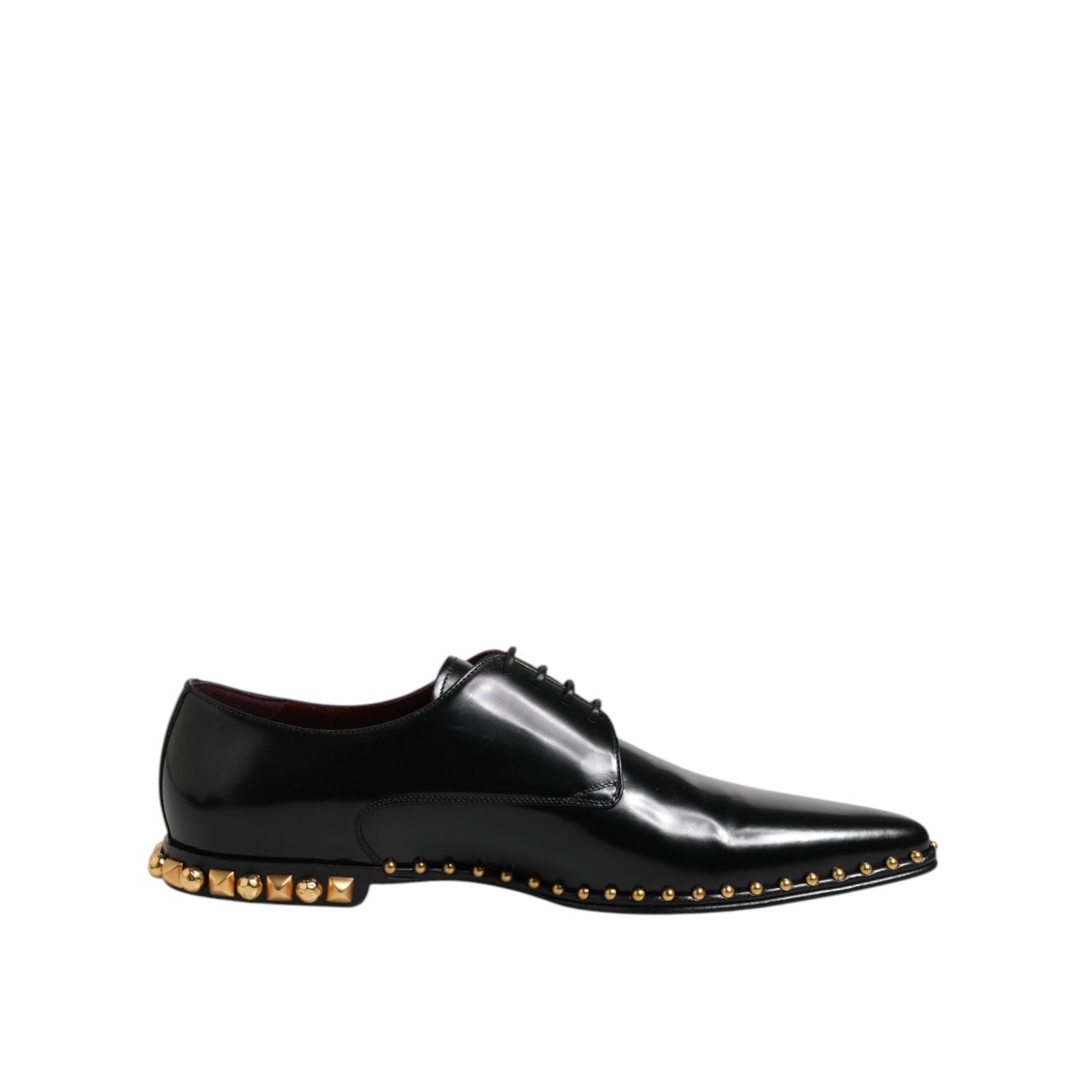 Dolce & Gabbana Black Leather Studded Derby Men Dress Shoes